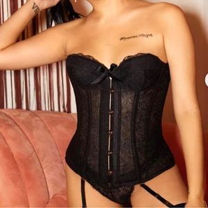 Savage X Fenty Embroidered Lace Corset with garter straps